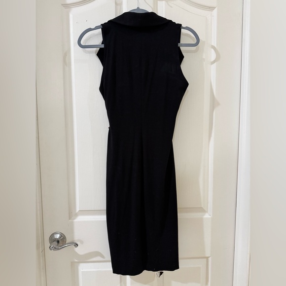 Cache Black Draped Sleeveless Dress with Brown Belt Accent - Picture 2 of 6